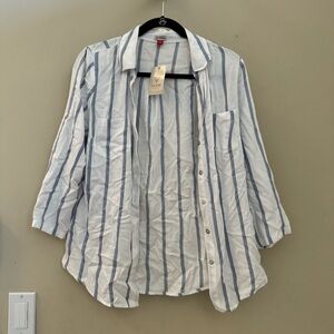 Guess White Blue Button Down Shirt Long Sleeve Sleeves Sleeved Sloane Y Neck